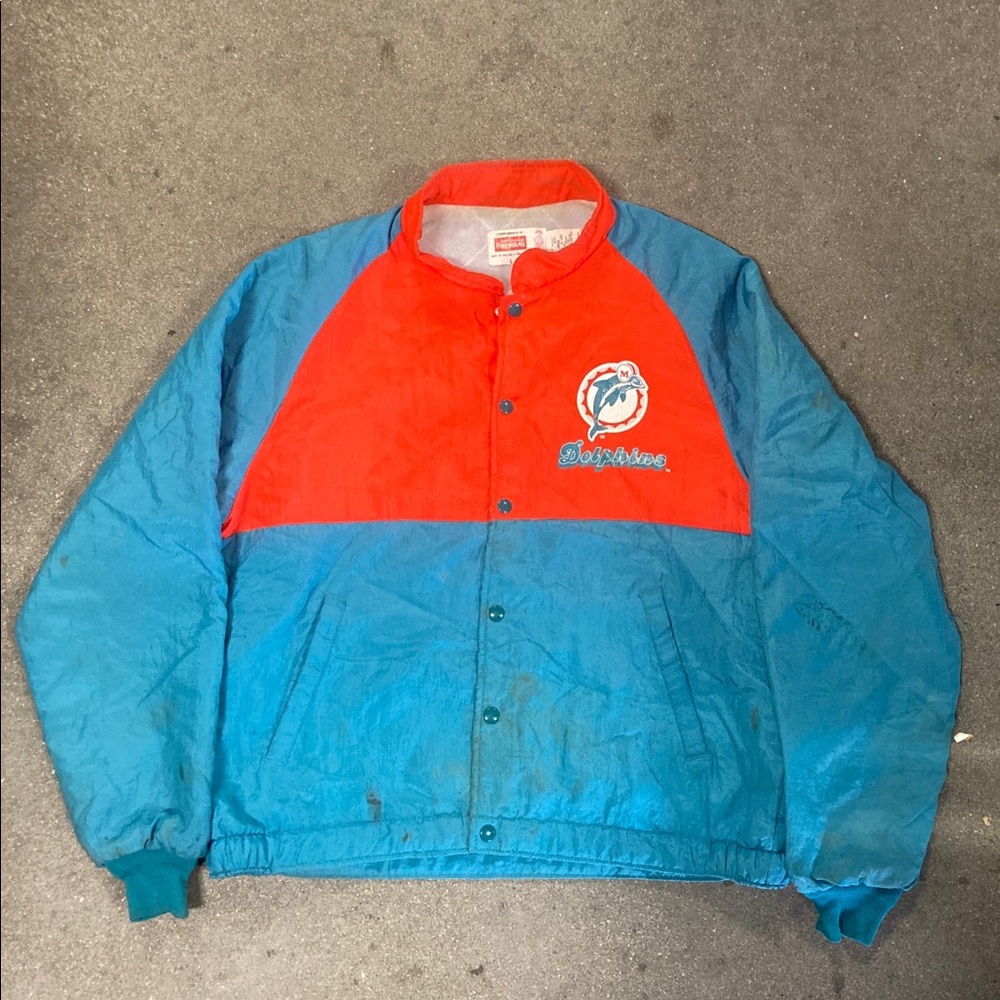 VINTAGE 70s SWINGER TWO TONE MIAMI DOLPHINS JACKET.